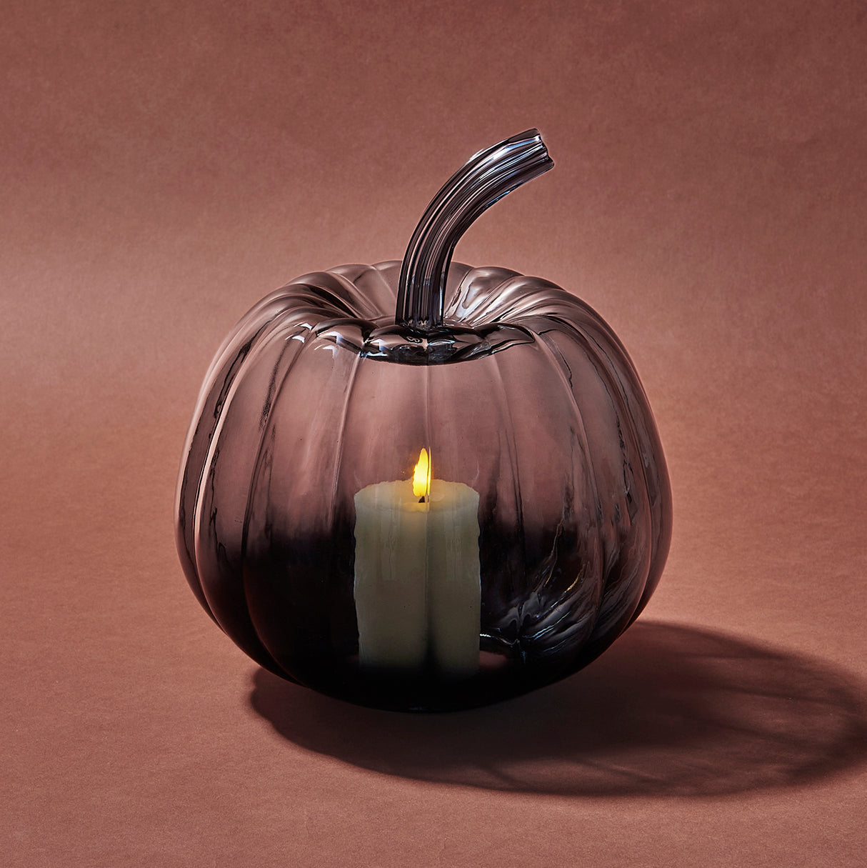 Blair Large Black Ombre Glass Pumpkin with Flameless Candle