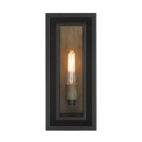 Jaxon Outdoor Wall Light, Matte Black with Brass Accents