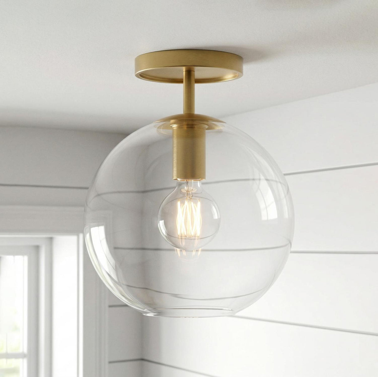 Aria 10" Flush Mount, Satin Brass with Clear Glass