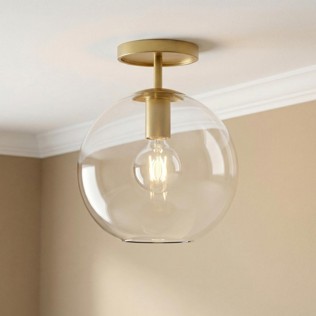 Aria 10" Flush Mount, Satin Brass with Clear Glass