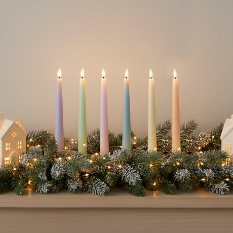 Battery powered, flickering, colorful candles for the holidays - Infinity Wick LED design in multi-color pastel 6-pack, with remote control