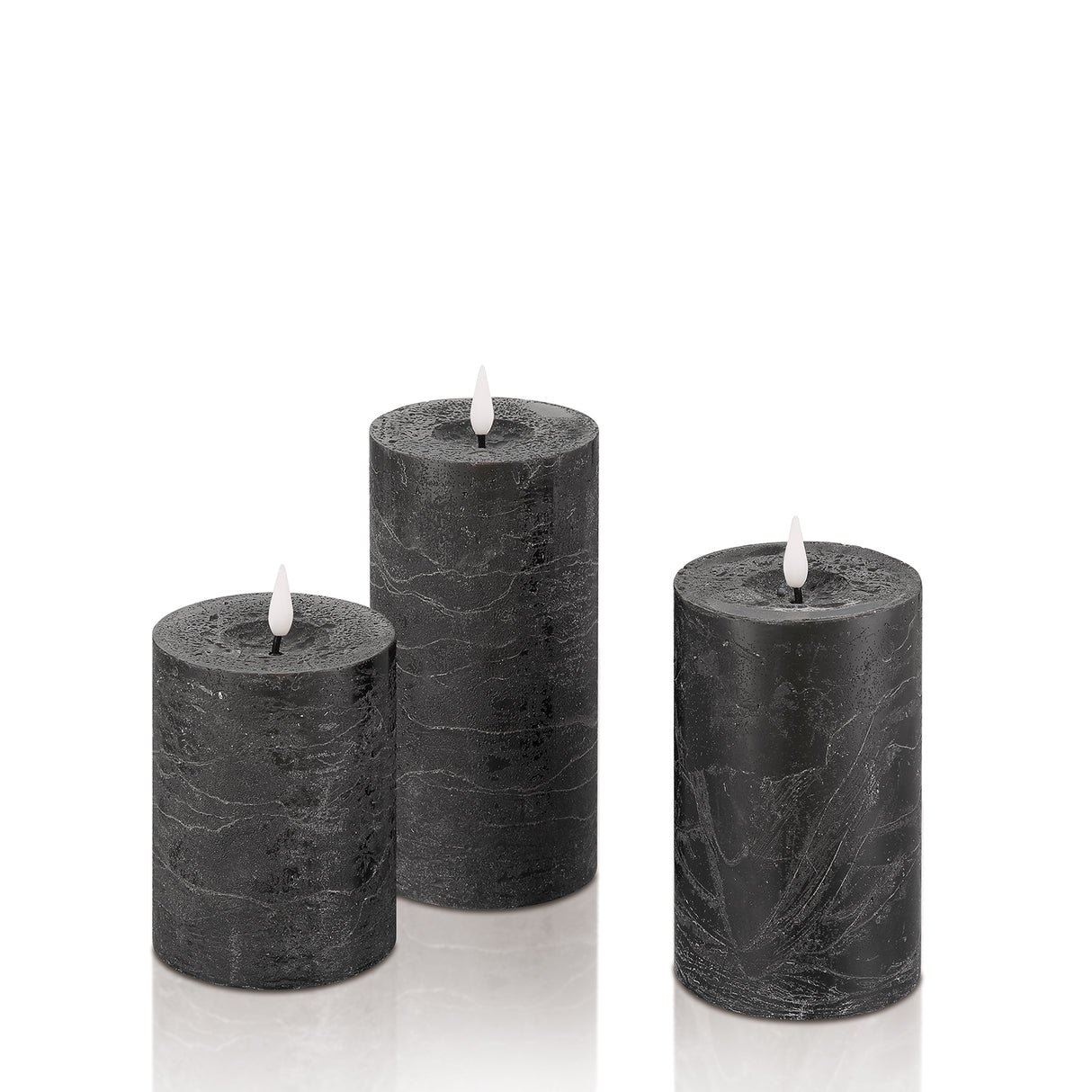 Infinity Wick Black Distressed Pillar Candles, 3" Multipack, Set of 3