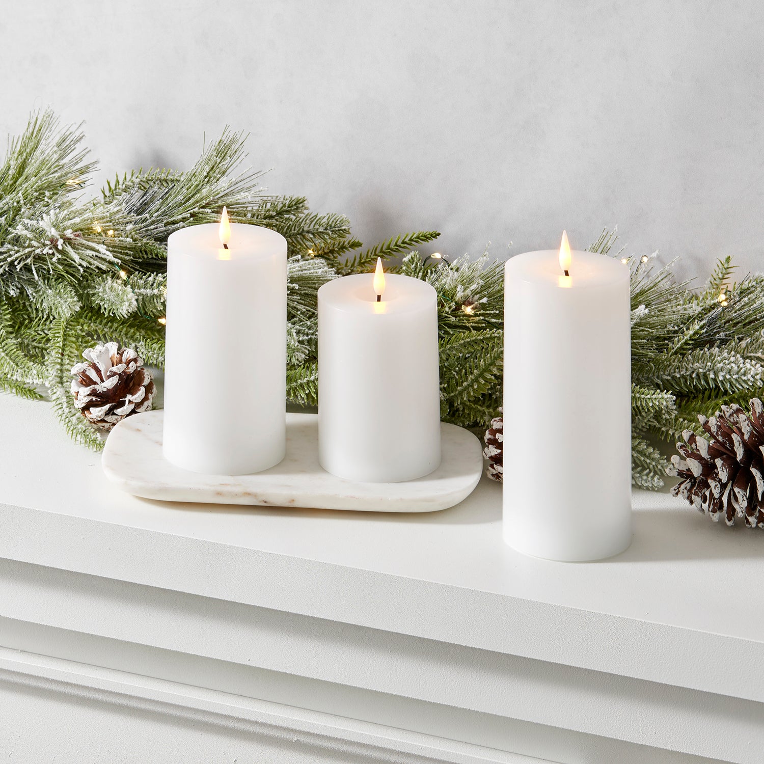 Infinity Wick White Pillar Candles, 3