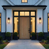 Sam Outdoor Wall Light, Large 24" Matte Black geometric Outdoor Wall in a Modern Farmhouse Outdoor with a light wood door.