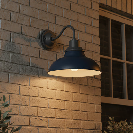 Carter Outdoor Wall Light, Navy for Modern Farmhouse home with Beige Brick