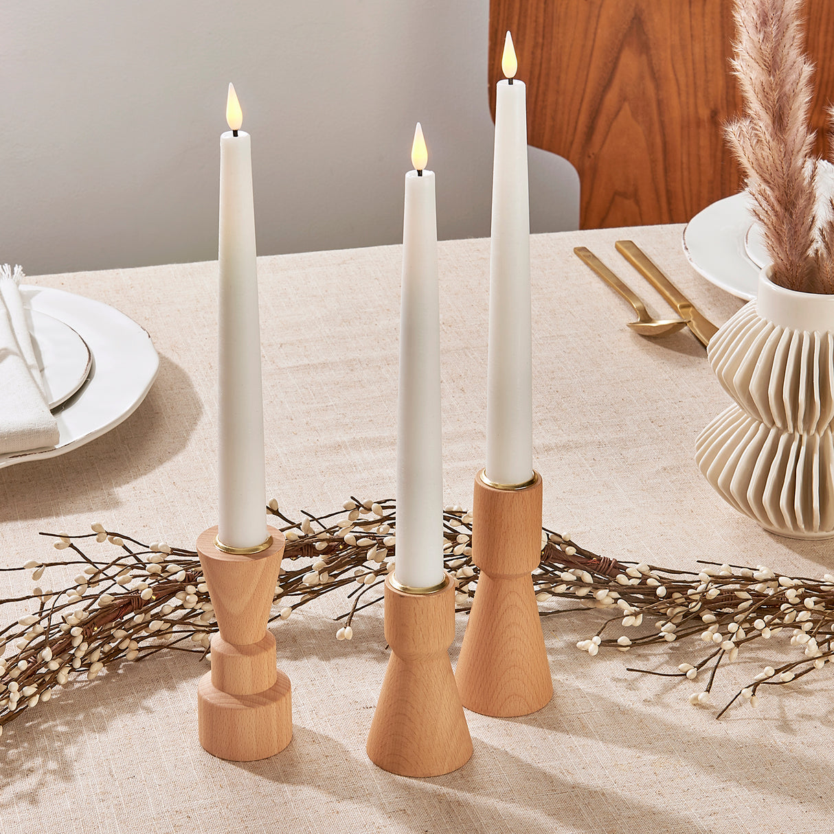 Trey Wooden Taper Candle Holders, Set of 3