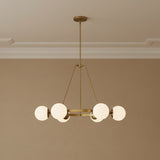 Castell 6 Globe Round Chandelier 36" for Modern home with Beige Walls