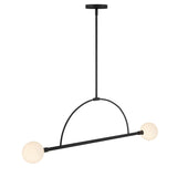 Milo 2 Globe Linear Arc LED Pendant, Matte Black with white opal glass, three quarter view