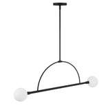 Milo 2 Globe Linear Arc LED Pendant, Matte Black with white opal glass, three quarter view lights off