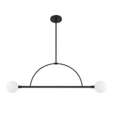 Milo 2 Globe Linear Arc LED Pendant, Matte Black with white opal glass, alternate view lights off