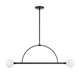 Milo 2 Globe Linear Arc LED Pendant, Matte Black with white opal glass, front view lights off