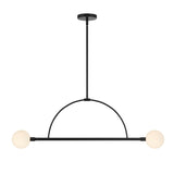 Milo 2 Globe Linear Arc LED Pendant, Matte Black with white opal glass, front view