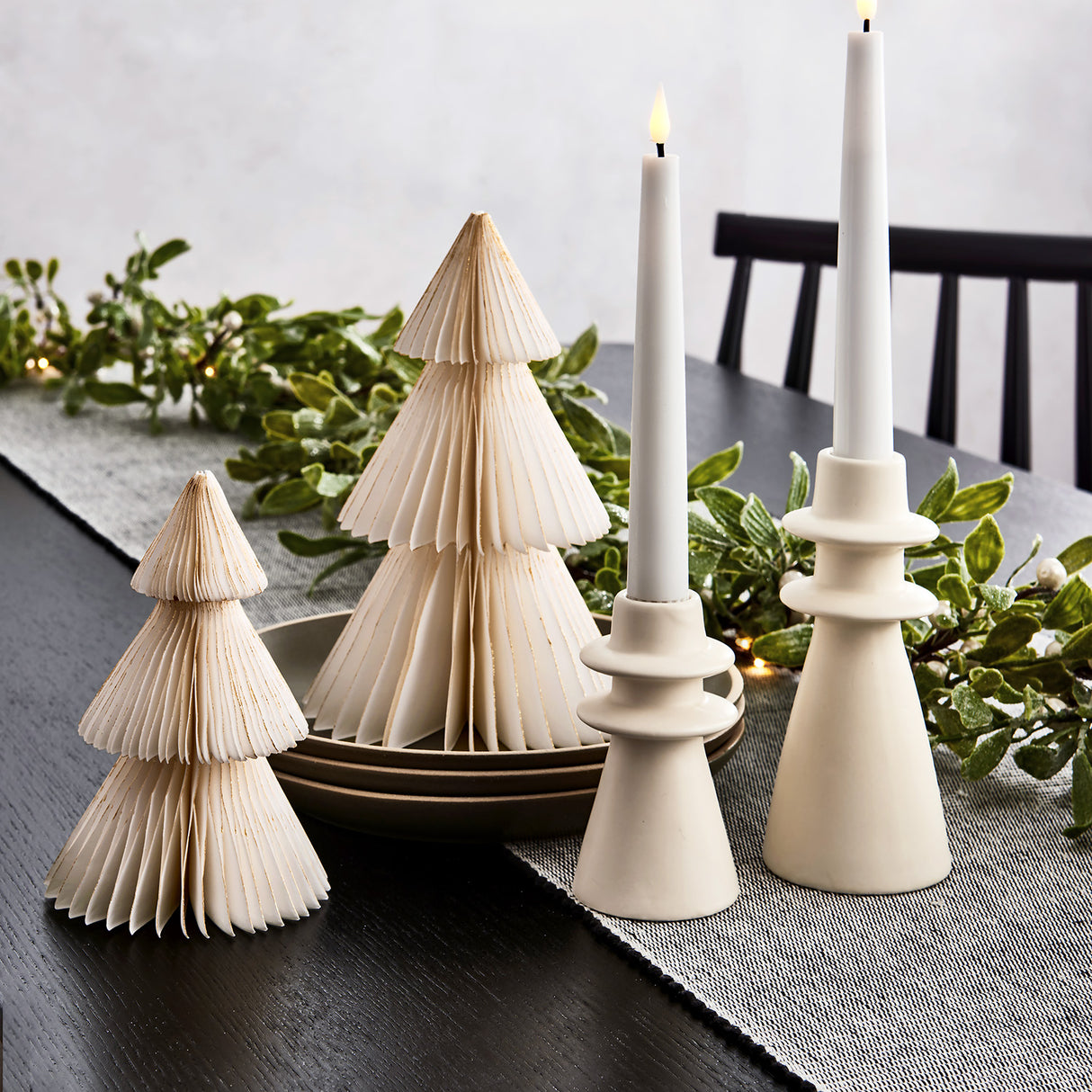 Pleated Paper Christmas Trees, Small Set of 2, Ivory