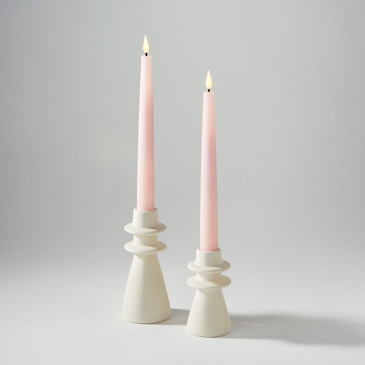 June Porcelain Taper Candle Holders, Set of 2, Matte Ivory