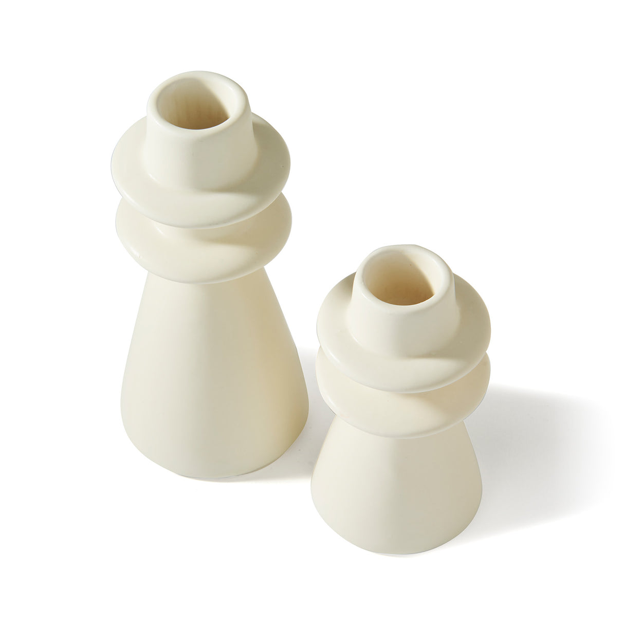 June Porcelain Taper Candle Holders, Set of 2, Matte Ivory