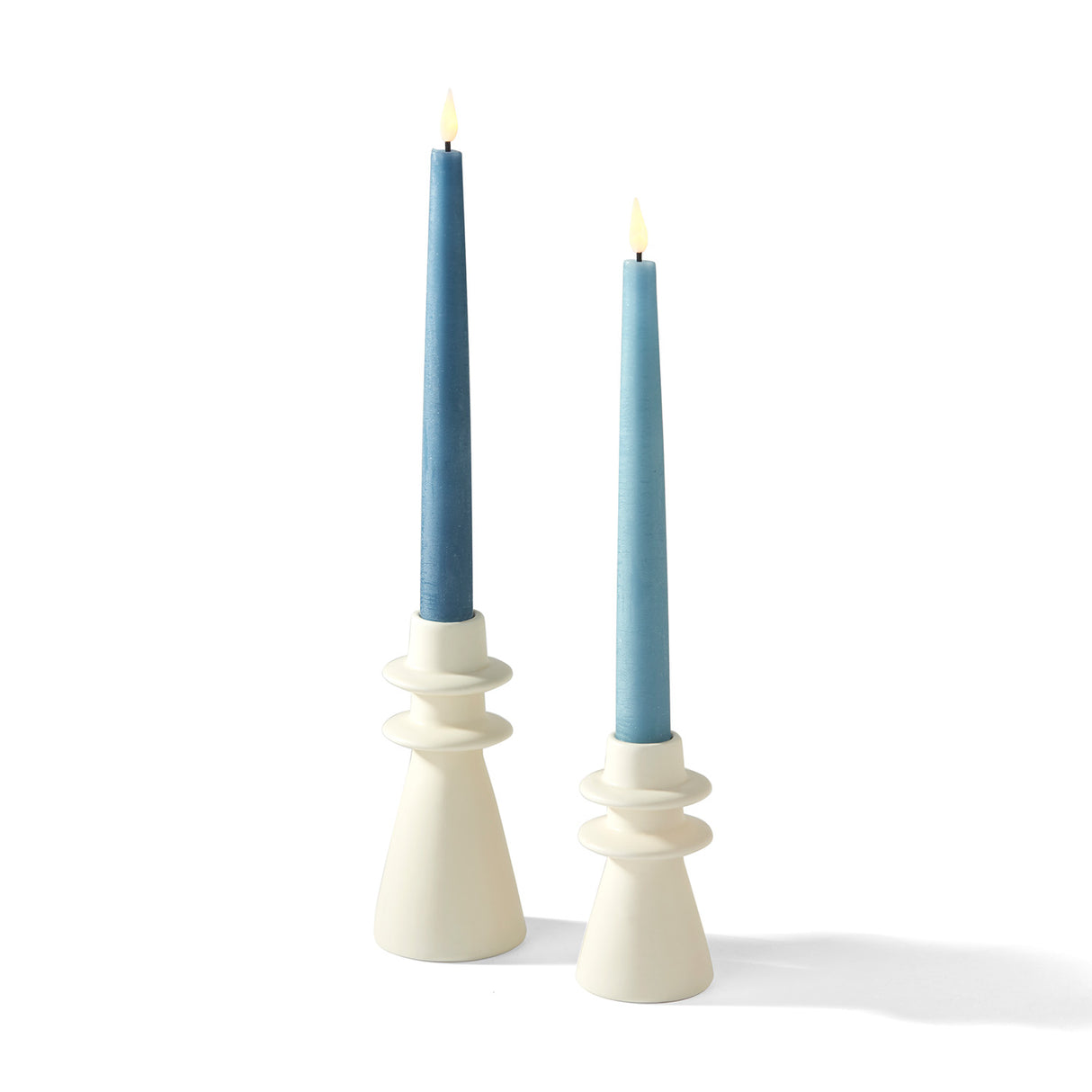 June Porcelain Taper Candle Holders, Set of 2, Matte Ivory