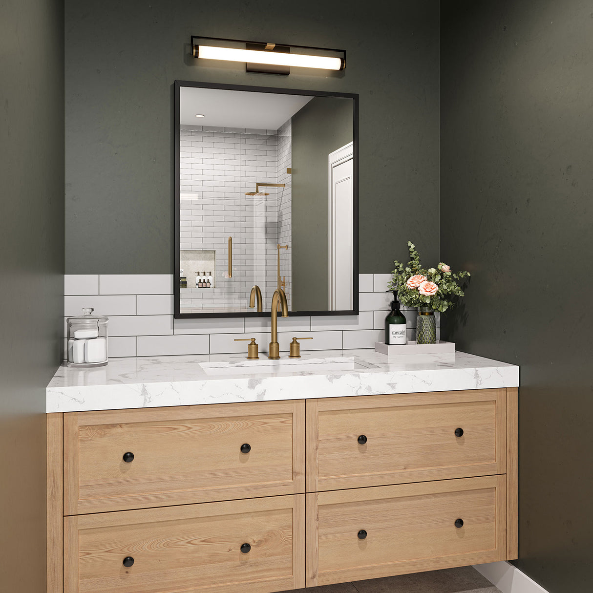 Ian LED Vanity Light, Matte Black and Aged Brass