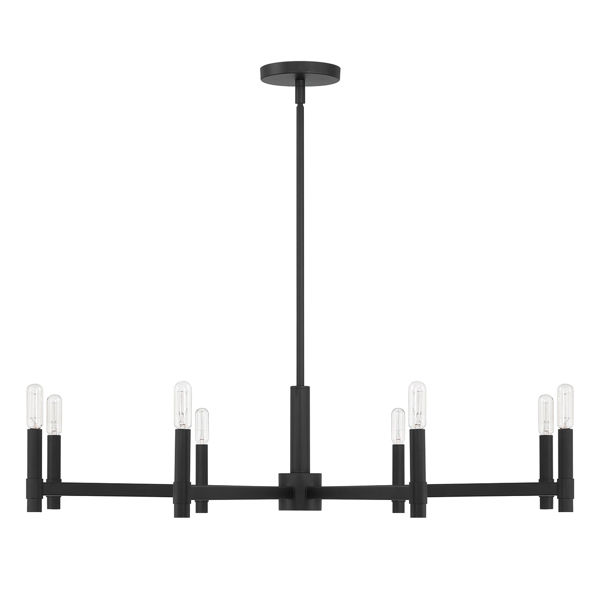 Carson 8 Light 36" Modern Chandelier, Matte Black, front view with bulbs off