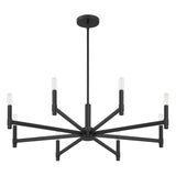 Carson 8 Light 36" Modern Chandelier, Matte Black, from below with bulbs off