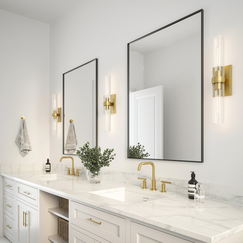 Sutton 2 Light Wall Sconce, Satin Brass