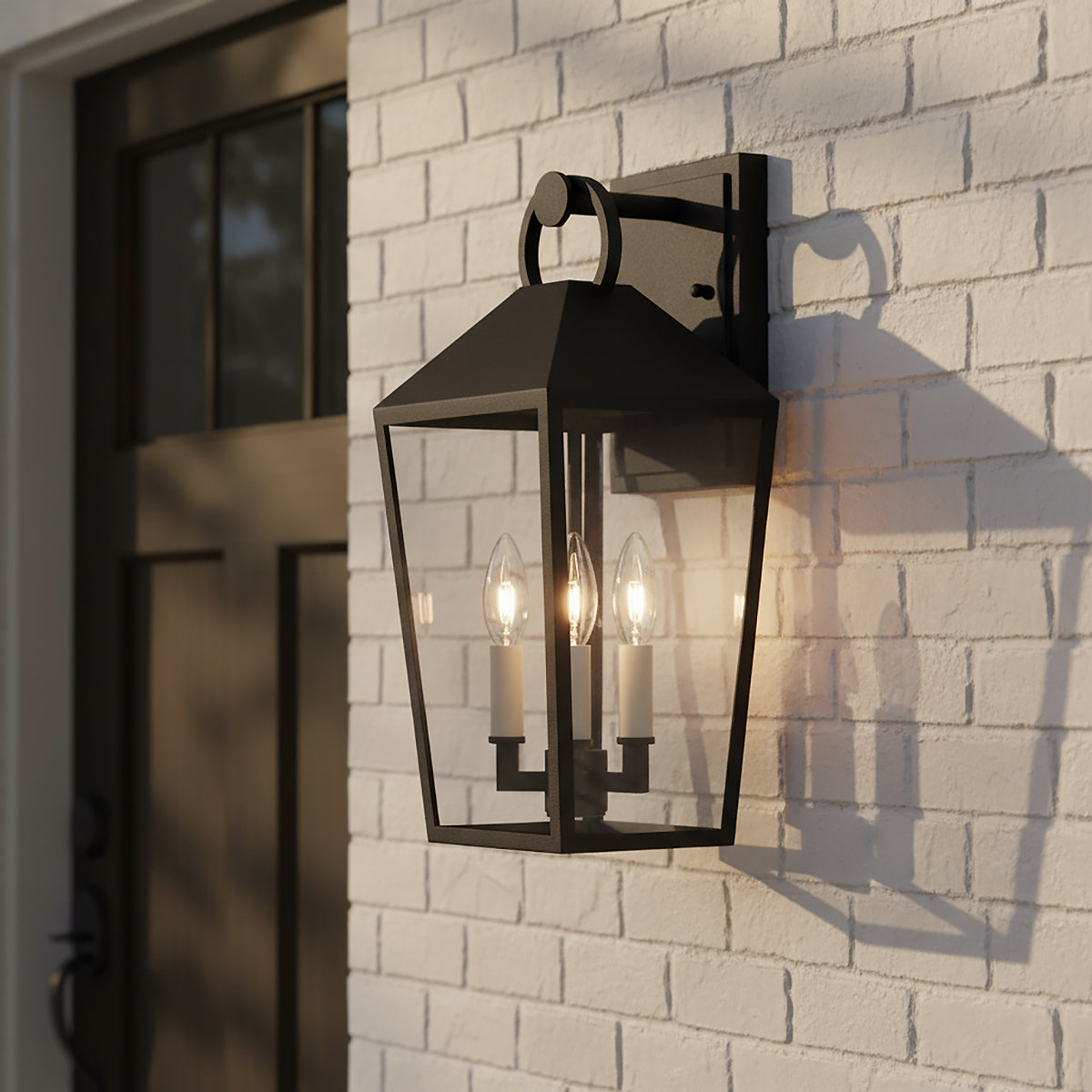 Cole Outdoor Wall Light, Medium 17" Black for Modern Farmhouse home with White Brick