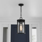 Cyrus Outdoor Hanging Light for Modern Farmhouse home with White Siding