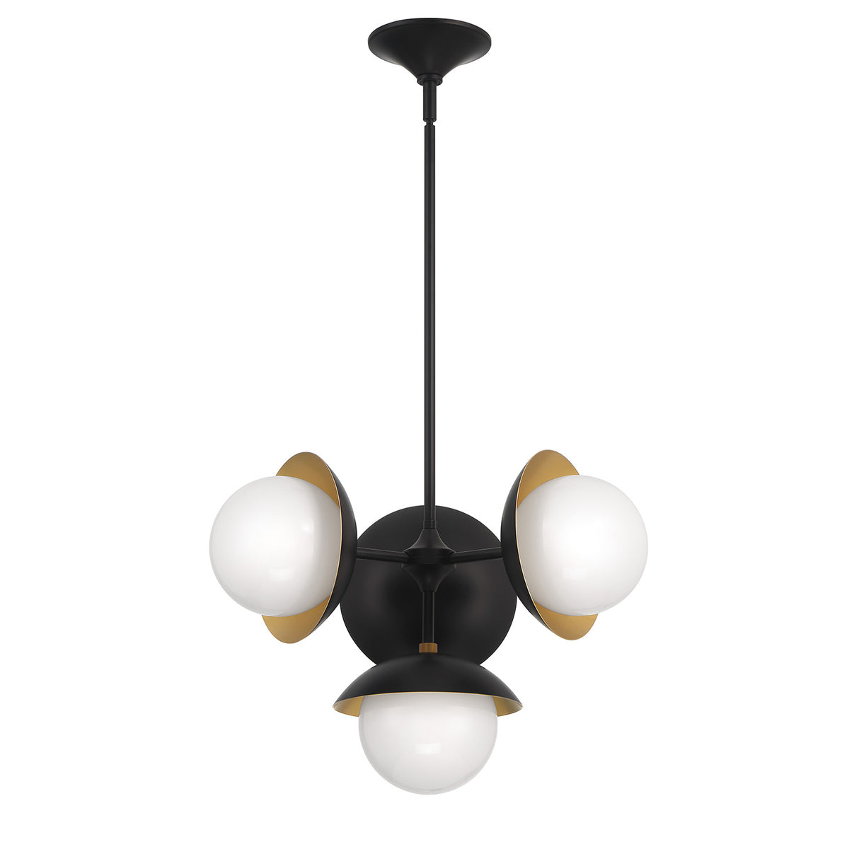 Mira 4-Globe LED Pendant, Matte Black and Satin Brass