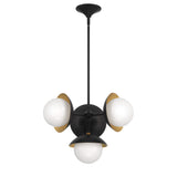 Mira 4-Globe LED Pendant, Matte Black and Satin Brass