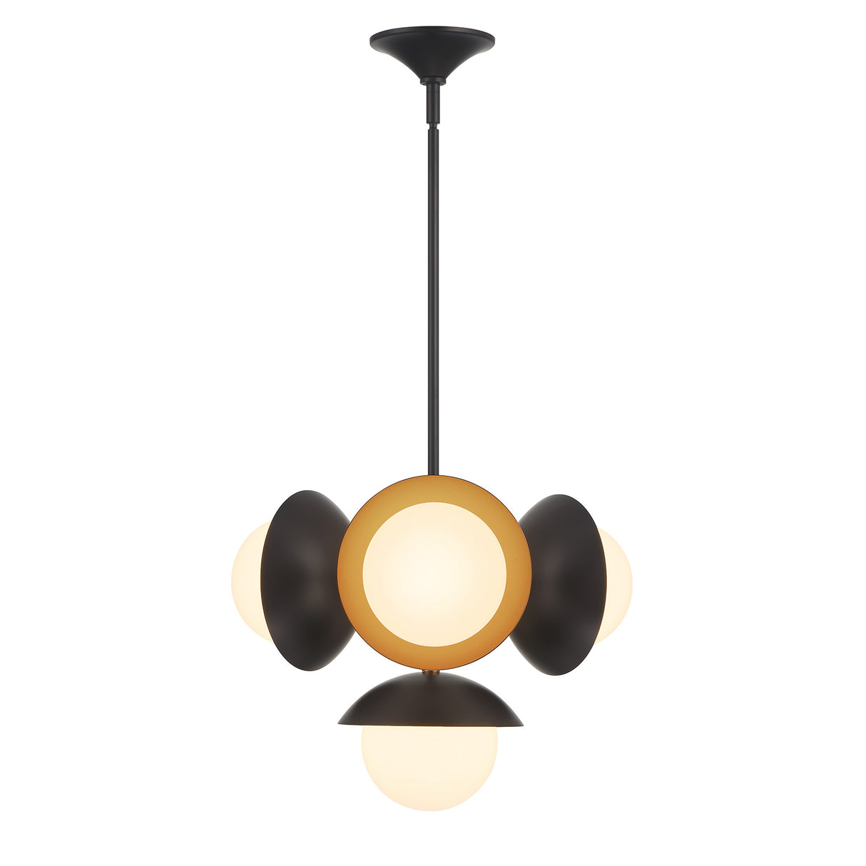 Mira 4-Globe LED Pendant, Matte Black and Satin Brass