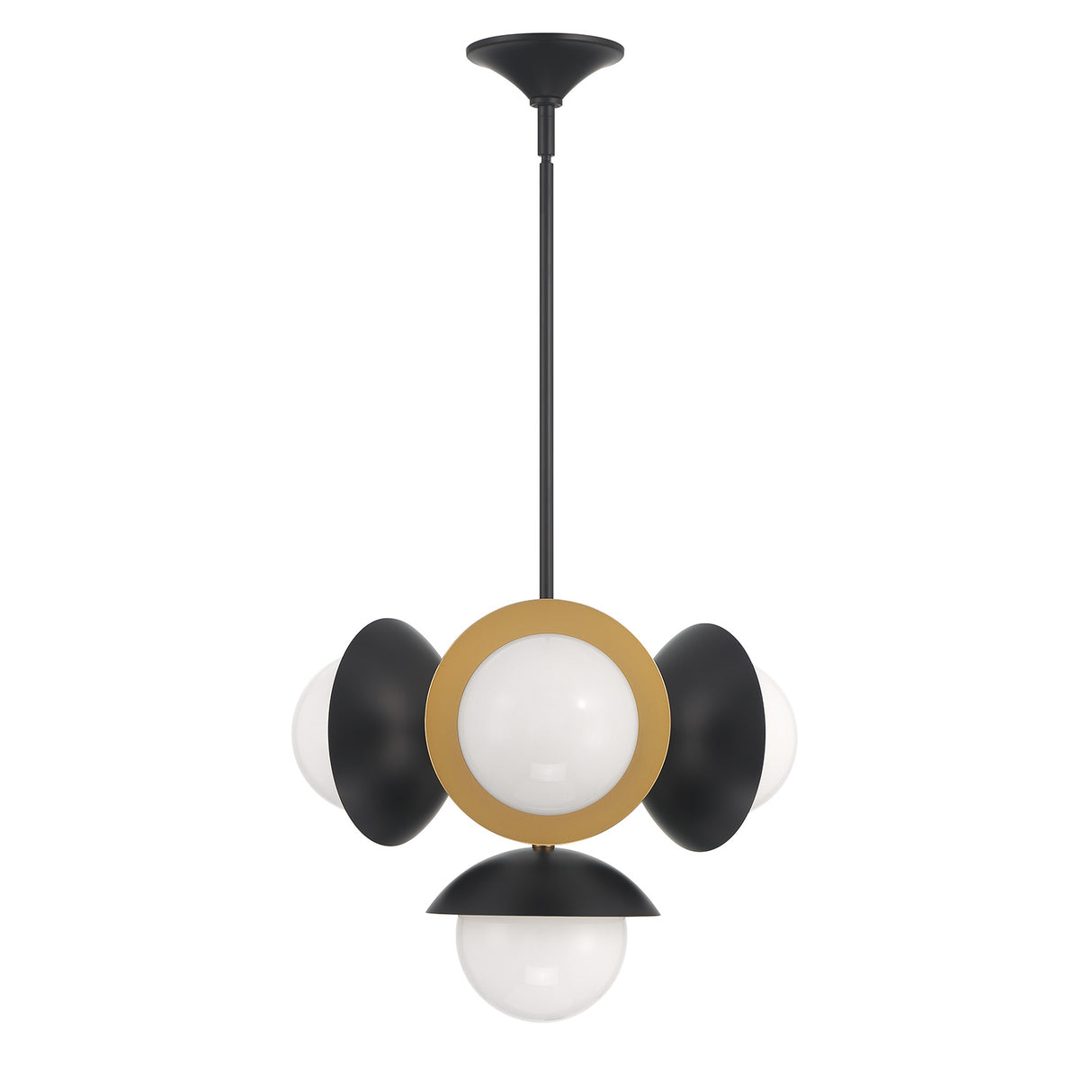 Mira 4-Globe LED Pendant, Matte Black and Satin Brass