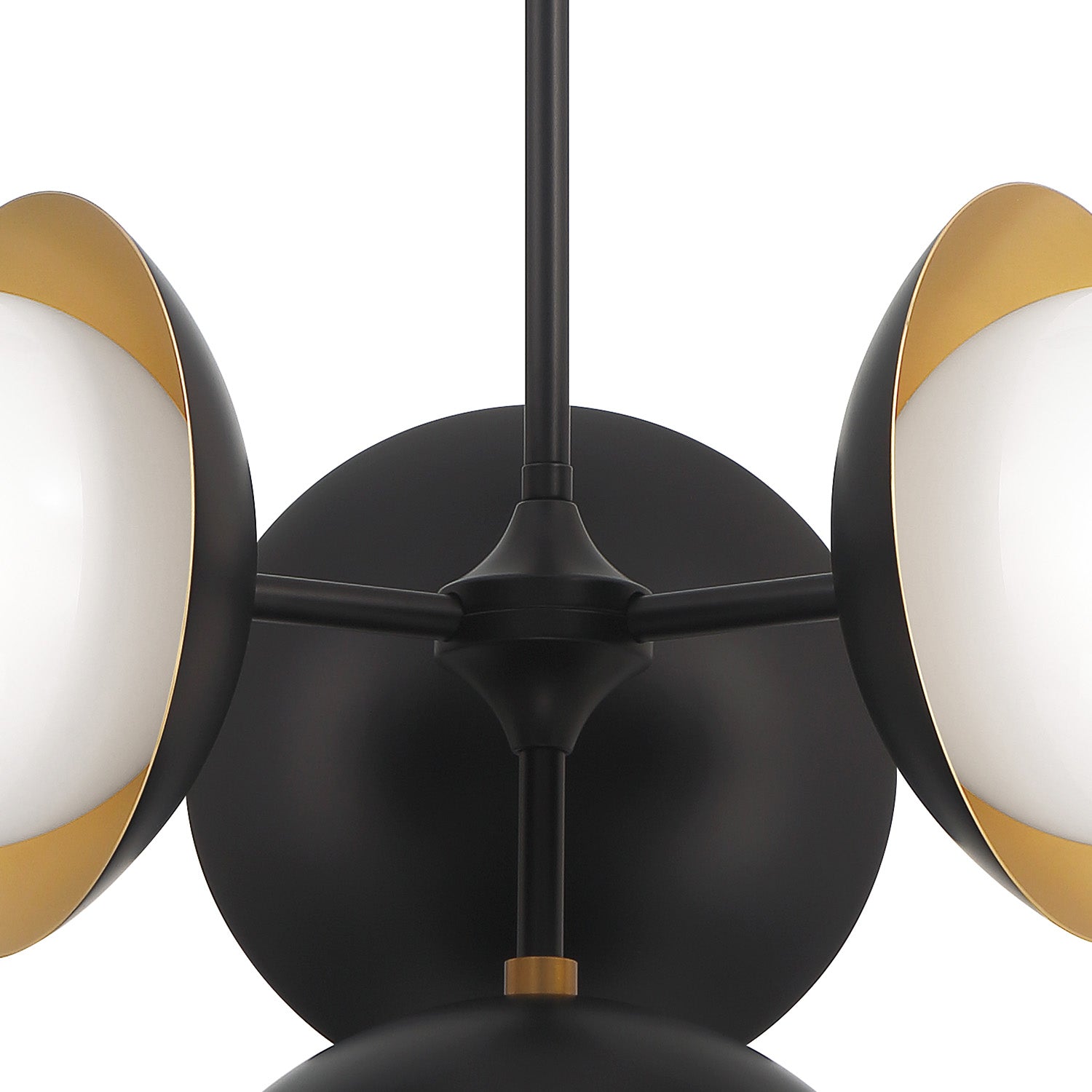 Mira 4-Globe LED Pendant, Matte Black and Satin Brass