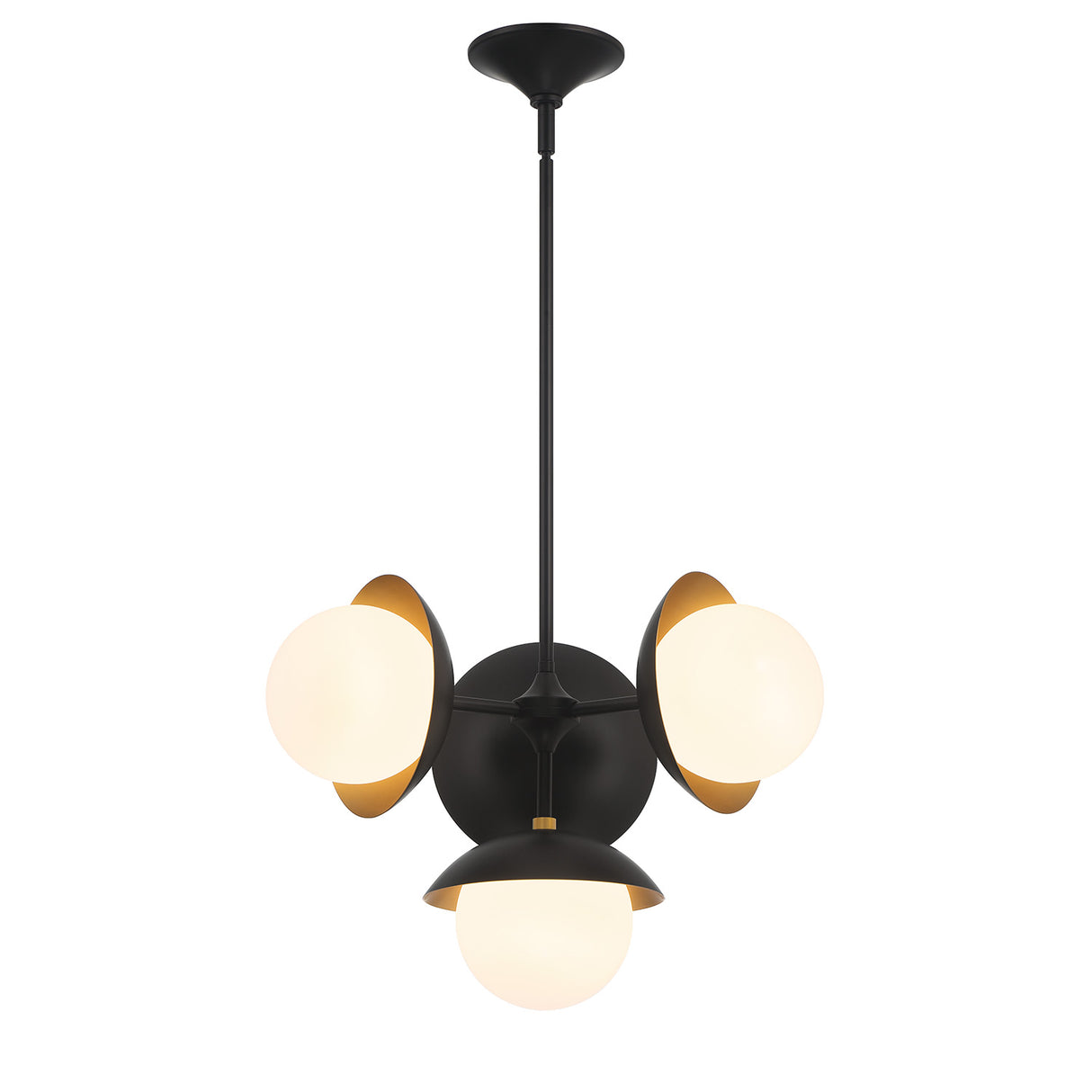 Mira 4 Globe LED Pendant, Matte Black and Satin Brass