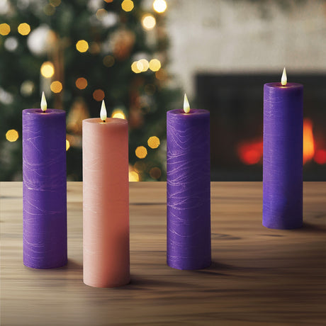 Advent Infinity Wick 7" Distressed Slim Pillar Candles, Set of 4