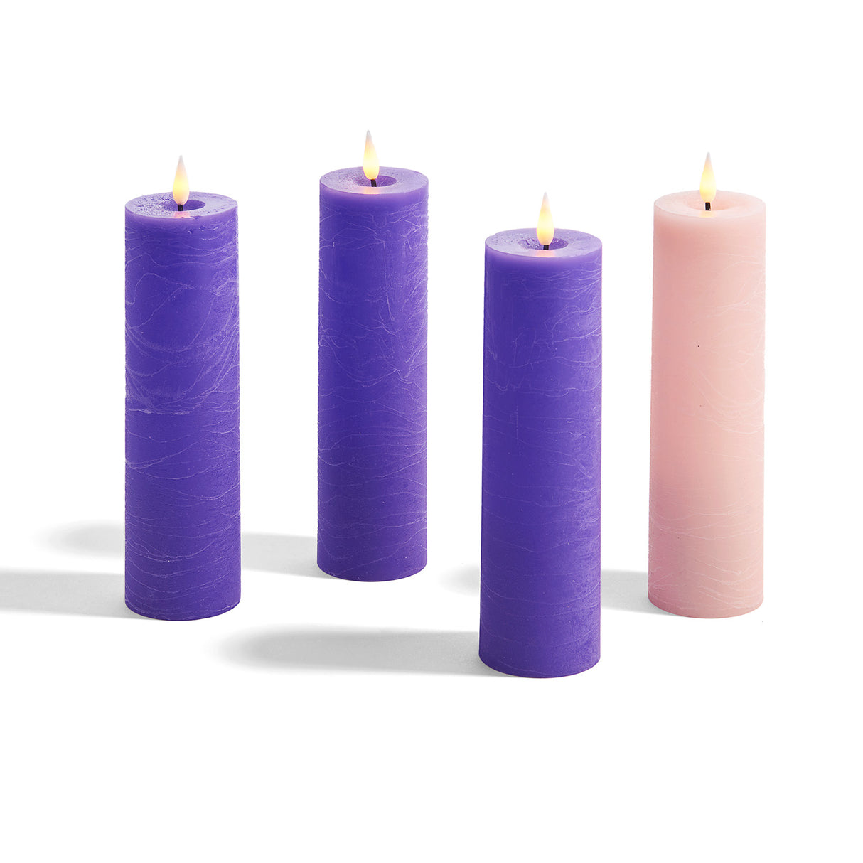 Advent Infinity Wick 7" Distressed Slim Pillar Candles, Set of 4