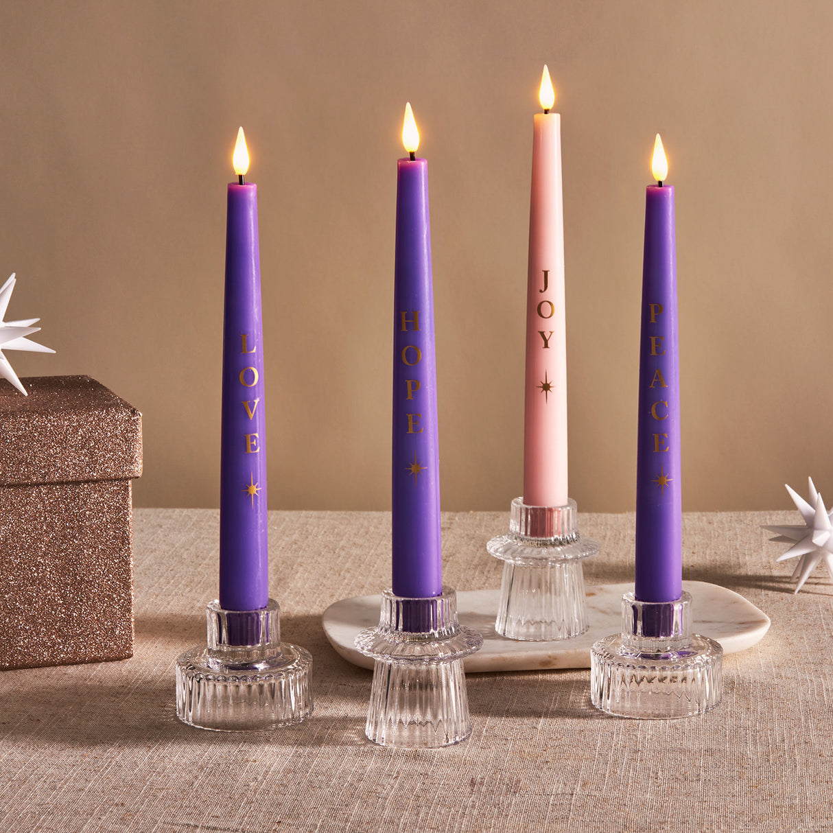 Infinity Wick Advent 9" Taper Candles with Words, Set of 4