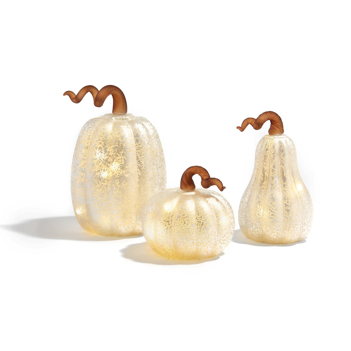 White LED Pumpkins with Mercury Glass Finish, Set of 3