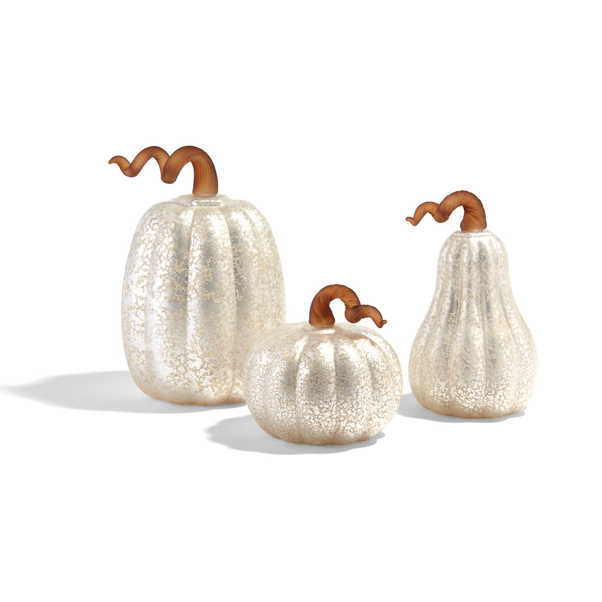 White LED Pumpkins with Mercury Glass Finish, Set of 3