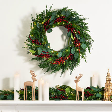 Winterberry and Greenery Wreath with 100 LEDs