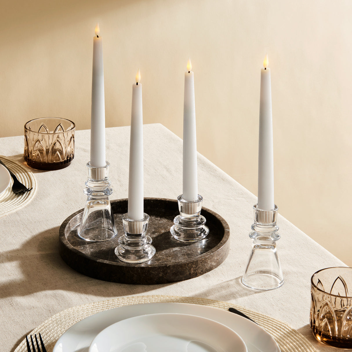 Millie Glass Taper Candle Holders, Set of 4, Clear