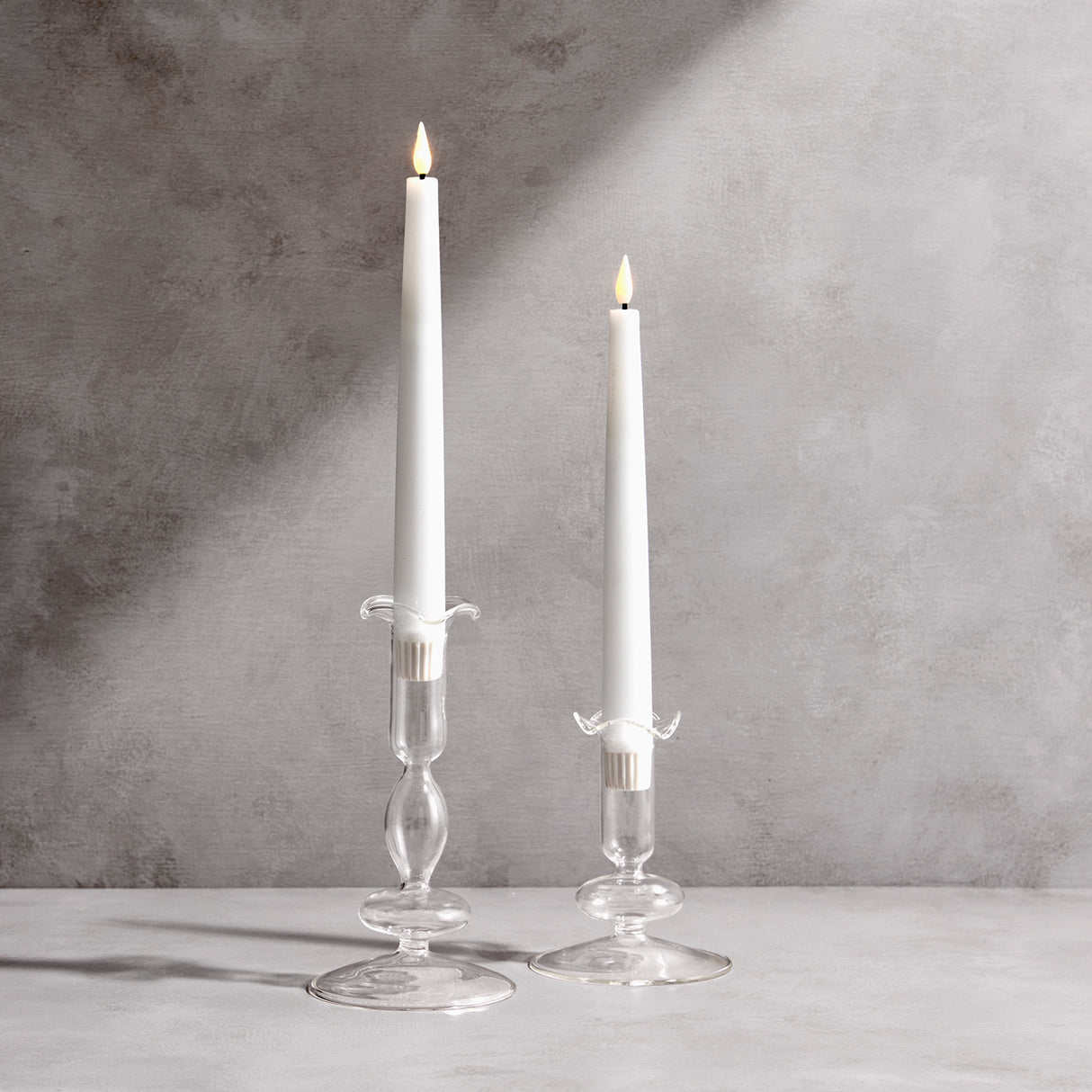 Lily Glass Candle Holders, Clear, Set of 2