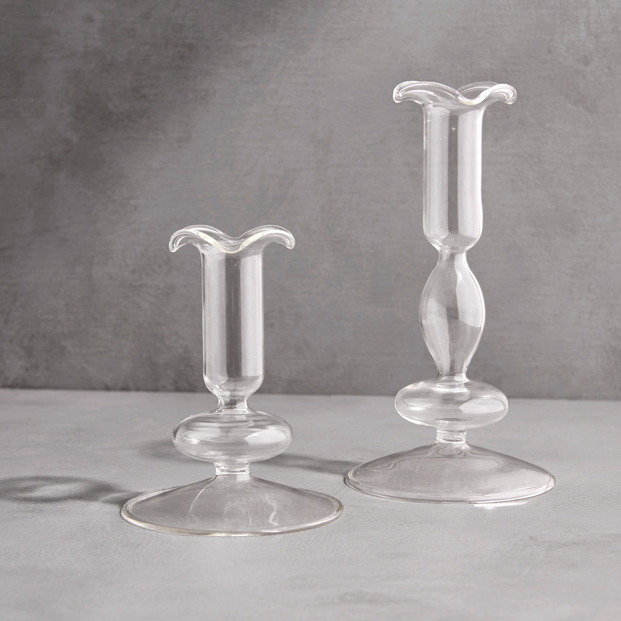 Lily Glass Candle Holders, Clear, Set of 2