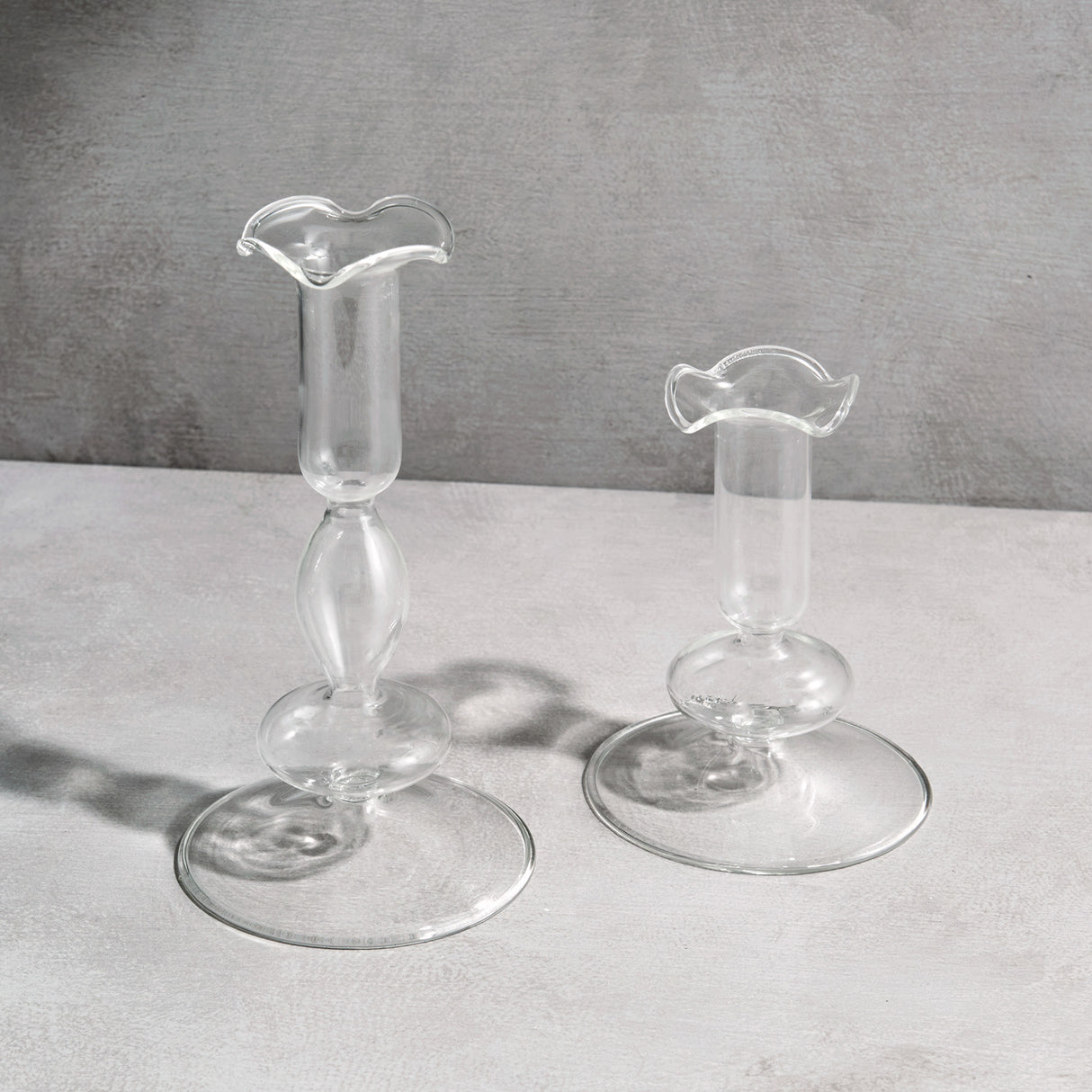 Lily Glass Candle Holders, Clear, Set of 2