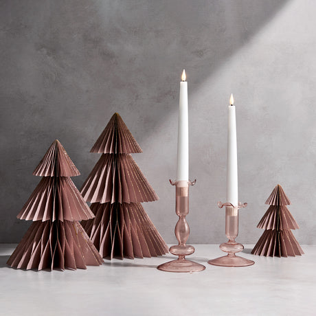 Pleated Paper Christmas Trees, Large Set of 2, Dusty Rose