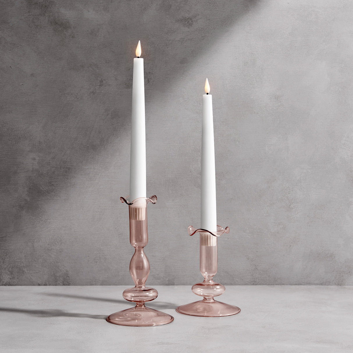 Lily Glass Candle Holders, Blush, Set of 2