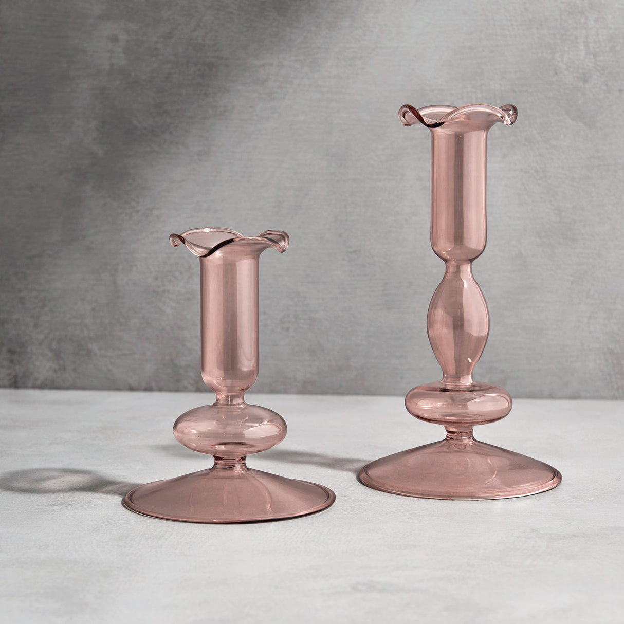 Lily Glass Candle Holders, Blush, Set of 2