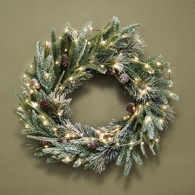 Open Box Cypress Winter Wreath with 100 LEDs and Velvet Bow