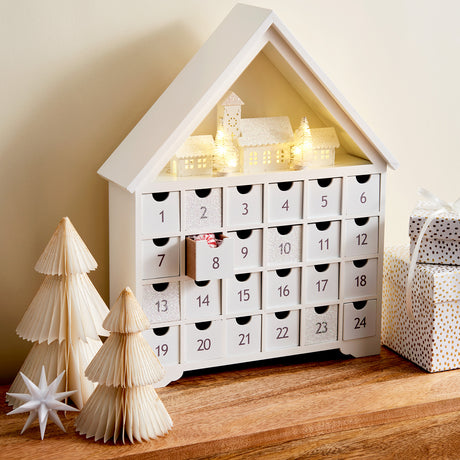 White Christmas Pre-Lit LED Advent Calendar with Drawers
