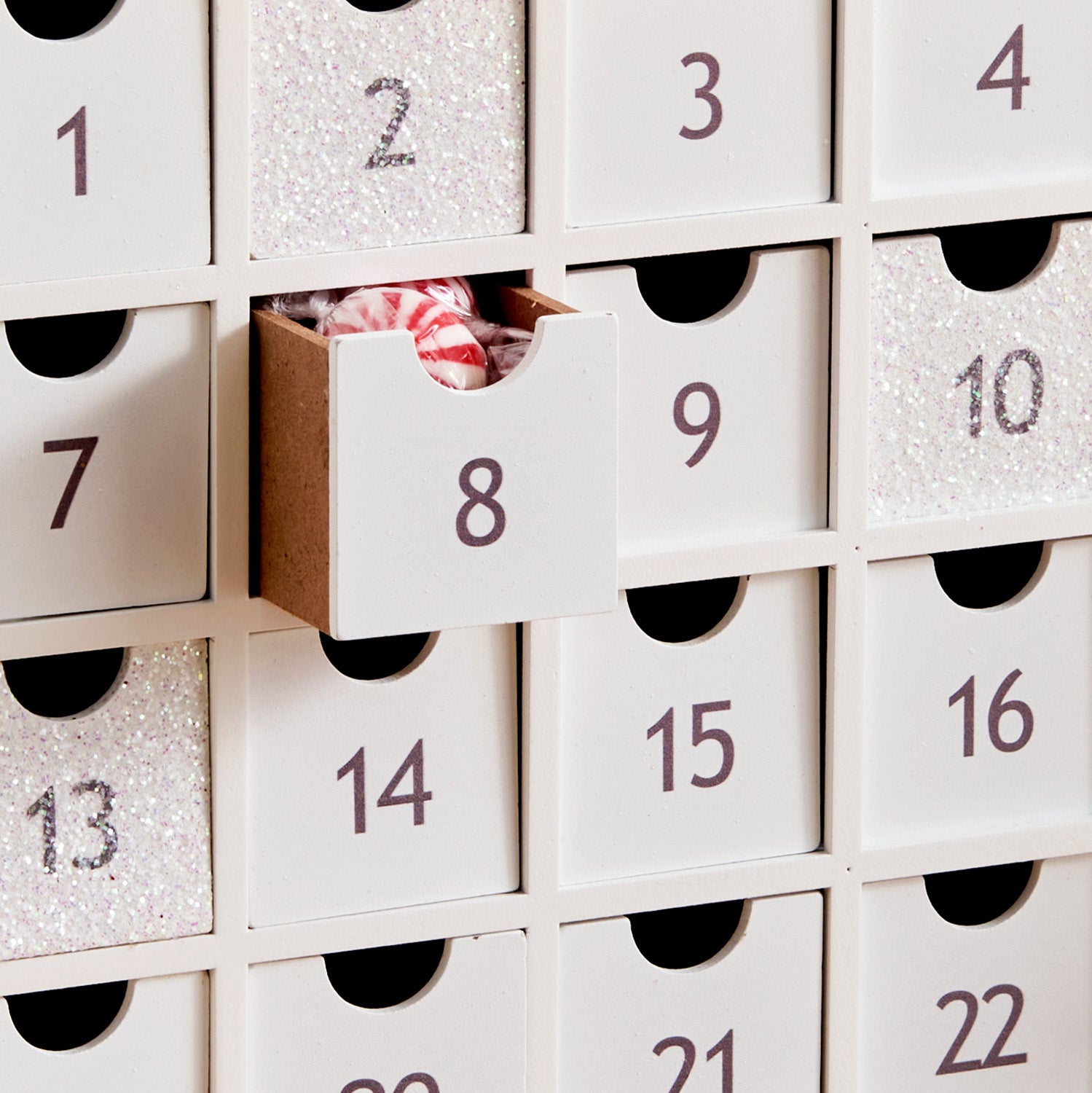 White Christmas Pre-Lit LED Advent Calendar with Drawers