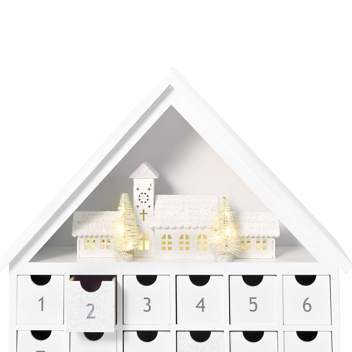 White Christmas Pre-Lit LED Advent Calendar with Drawers