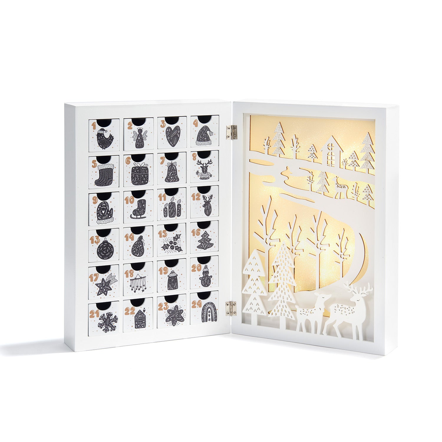 Winter Wonderland Pre-Lit LED Fold Out Wooden Advent Calendar with Drawers